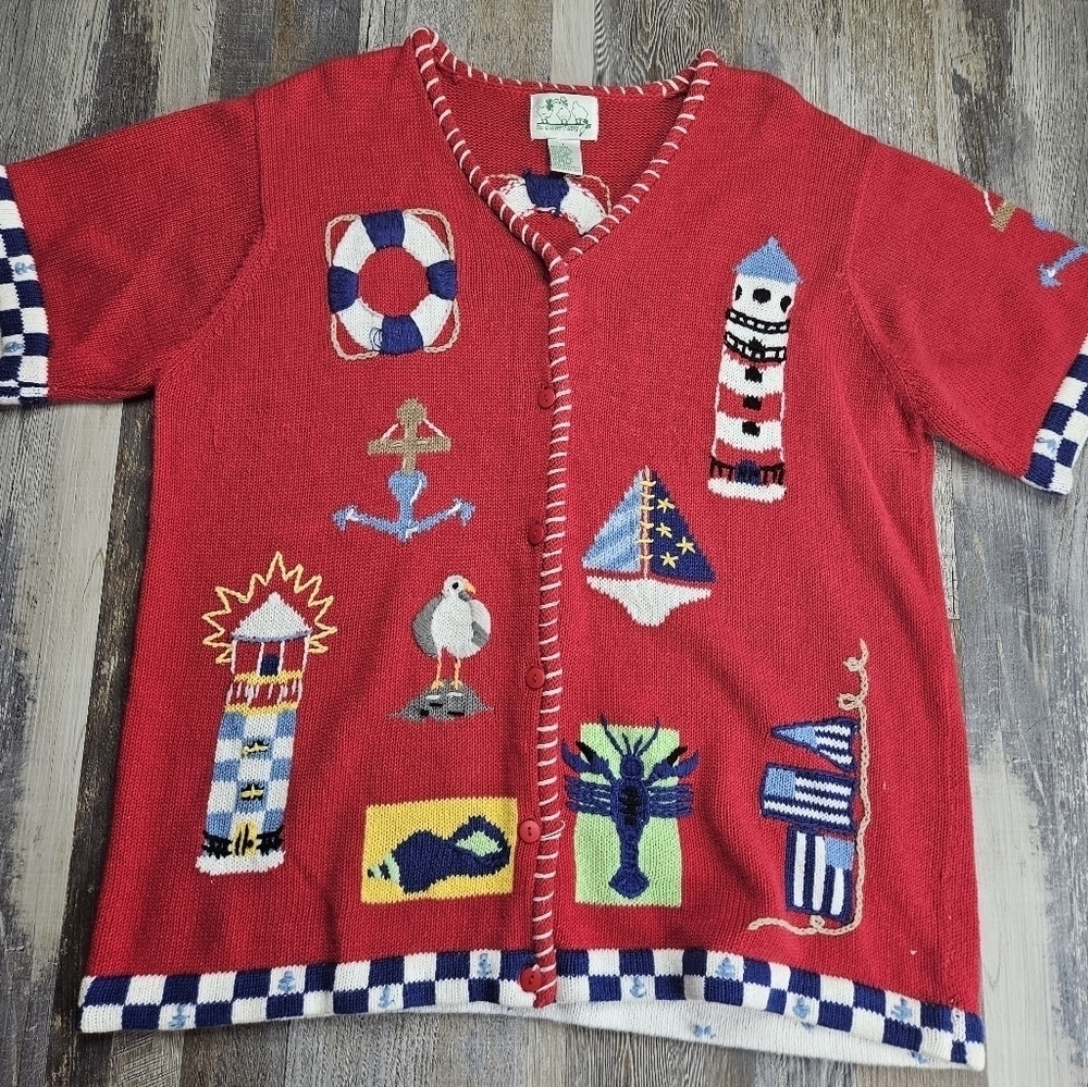 Quacker Factory Nautical theme Women's Large Cardigan Sweater